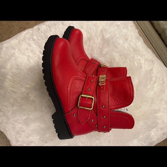 2x HOST PICK ‼️Moschino Kid Rosso Red Leather Motor Style Boot Size 25 - Picture 10 of 10